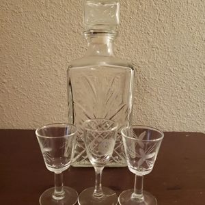 Crystal decanter and 3 Crystal Shot Glasses